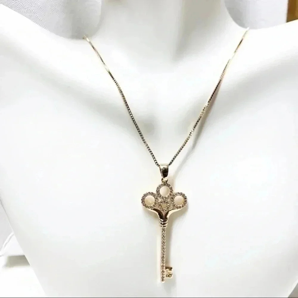Key Necklace | CZ Necklace | 21st Birthday Gift | 18k Good Plated - Picture 4 of 7